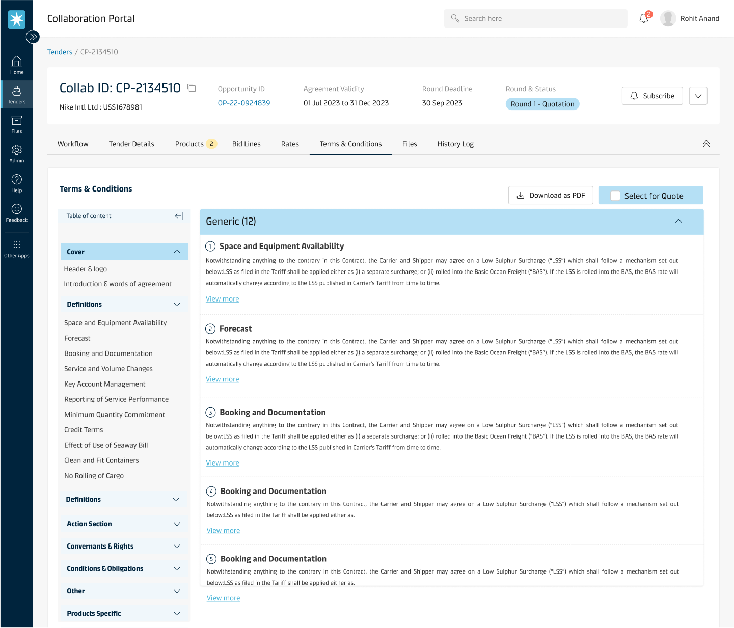 Modify conditions screen showing clause management